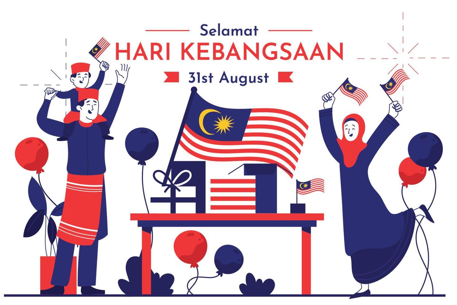 onafhankelijkheidsdag van Maleisië vlakke afbeelding vector