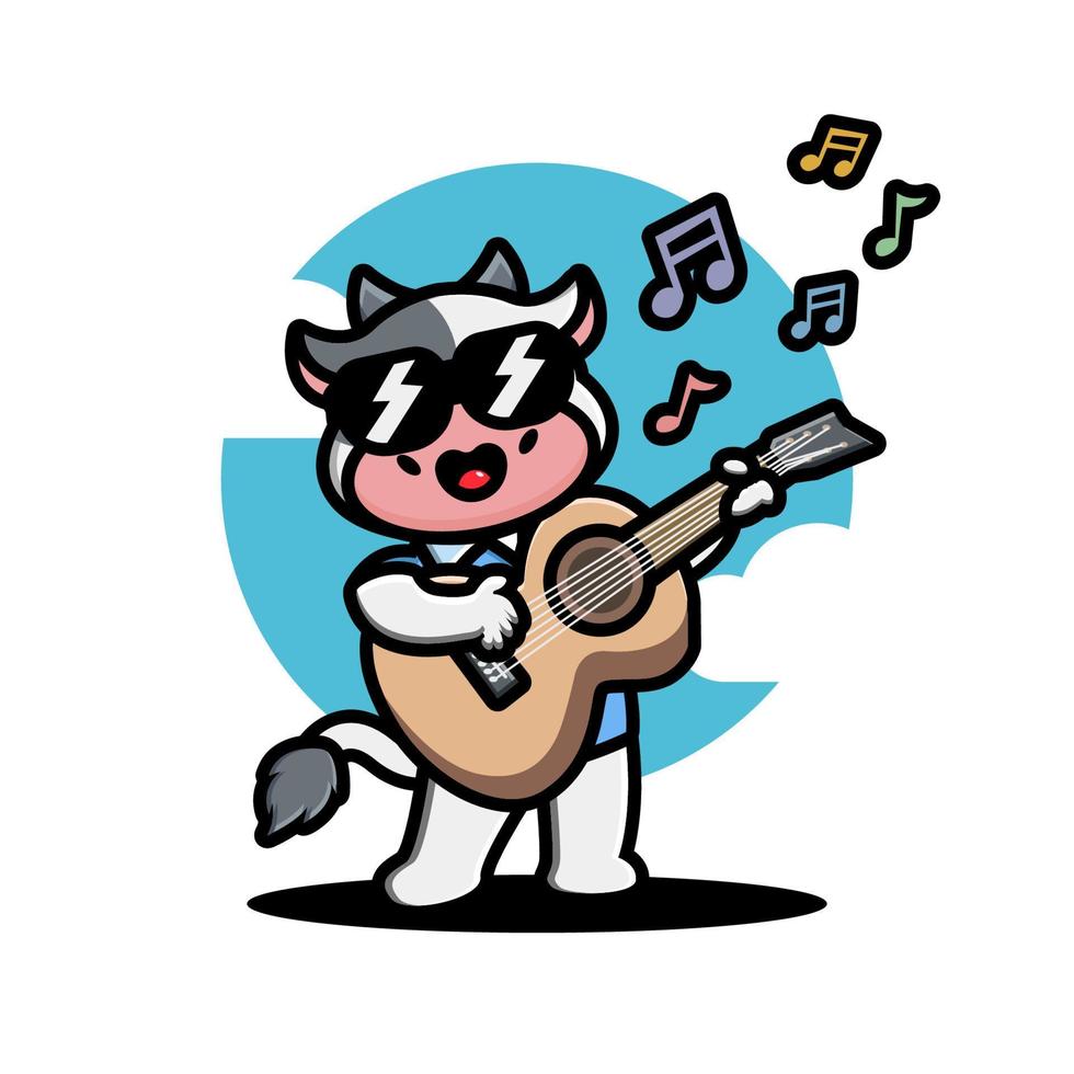 schattige koe die gitaar speelt vector
