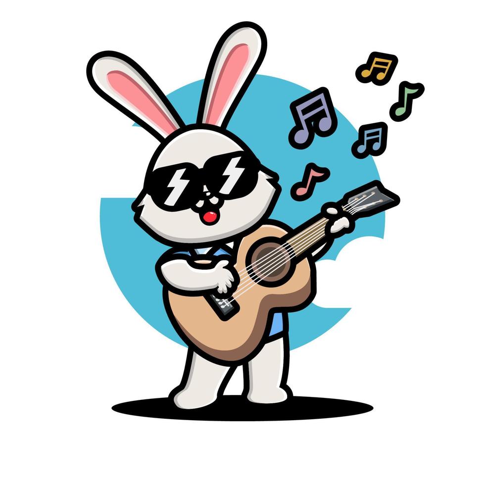 schattig konijn gitaar spelen vector