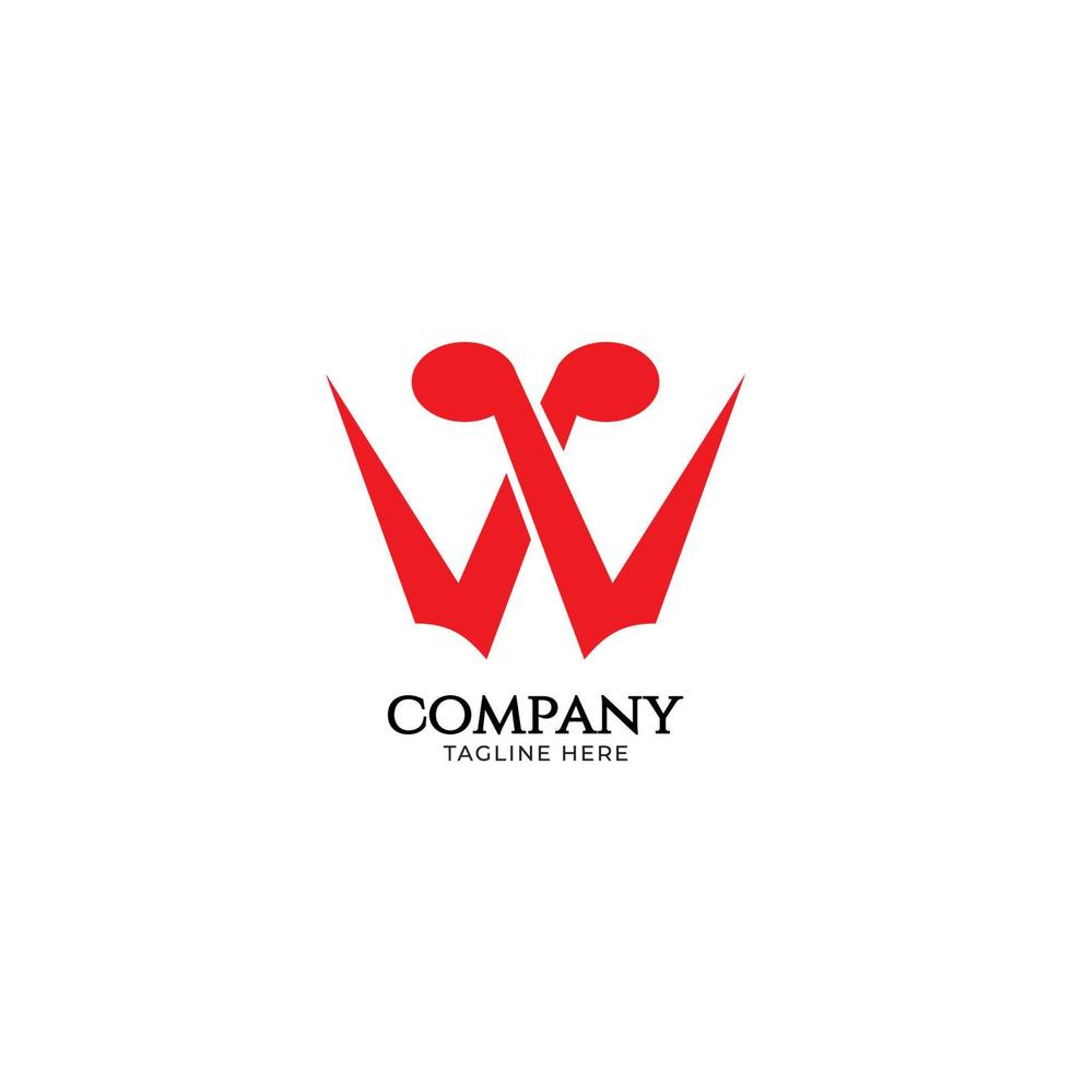 scherpe letter w alfabet muziek logo ontwerp geïsoleerd op een witte achtergrond. eerste en muzieknoot logo concept. rode kleur thema vector