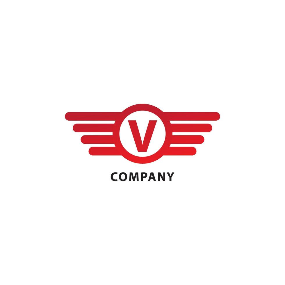 letter v eerste abjad logo ontwerpsjabloon. afgeronde vleugels, ellipsvorm en alfabet logo concept. geïsoleerd op een witte achtergrond. rode kleur thema. vector