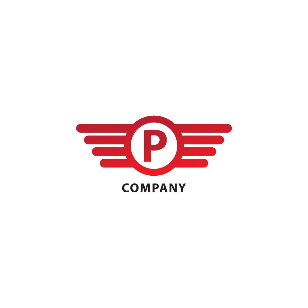 letter p eerste abjad logo ontwerpsjabloon geïsoleerd op een witte achtergrond. afgeronde vleugels, ellipsvorm en alfabet logo concept. rode kleur thema. vector