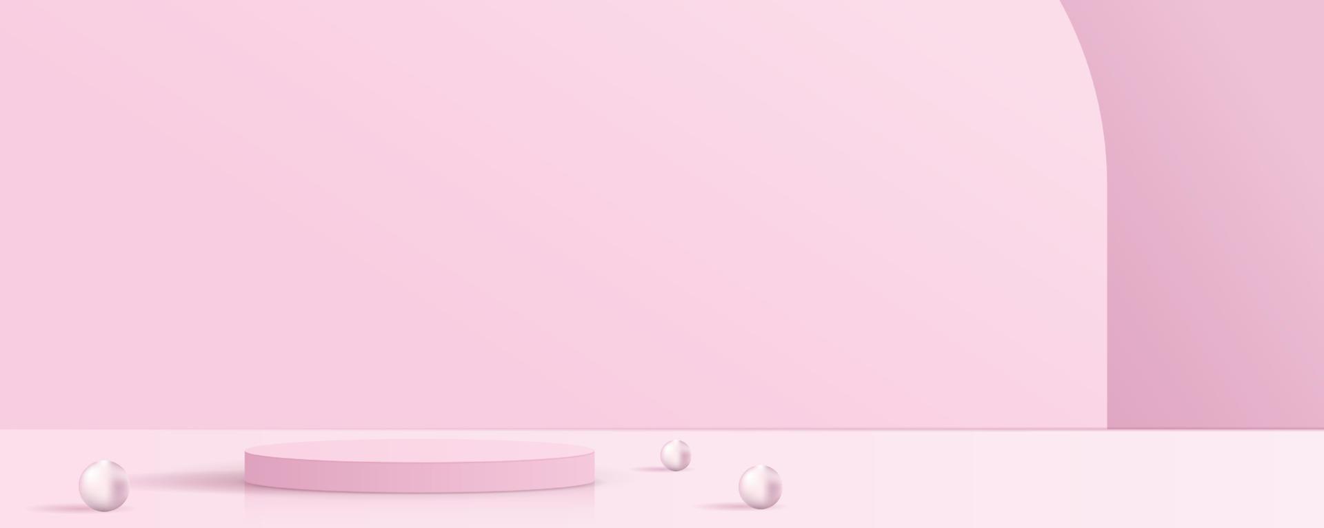 cosmetische roze achtergrond minimale en premium podiumdisplay voor productpresentatie branding en verpakking. studiopodium met parels vectorontwerp vector