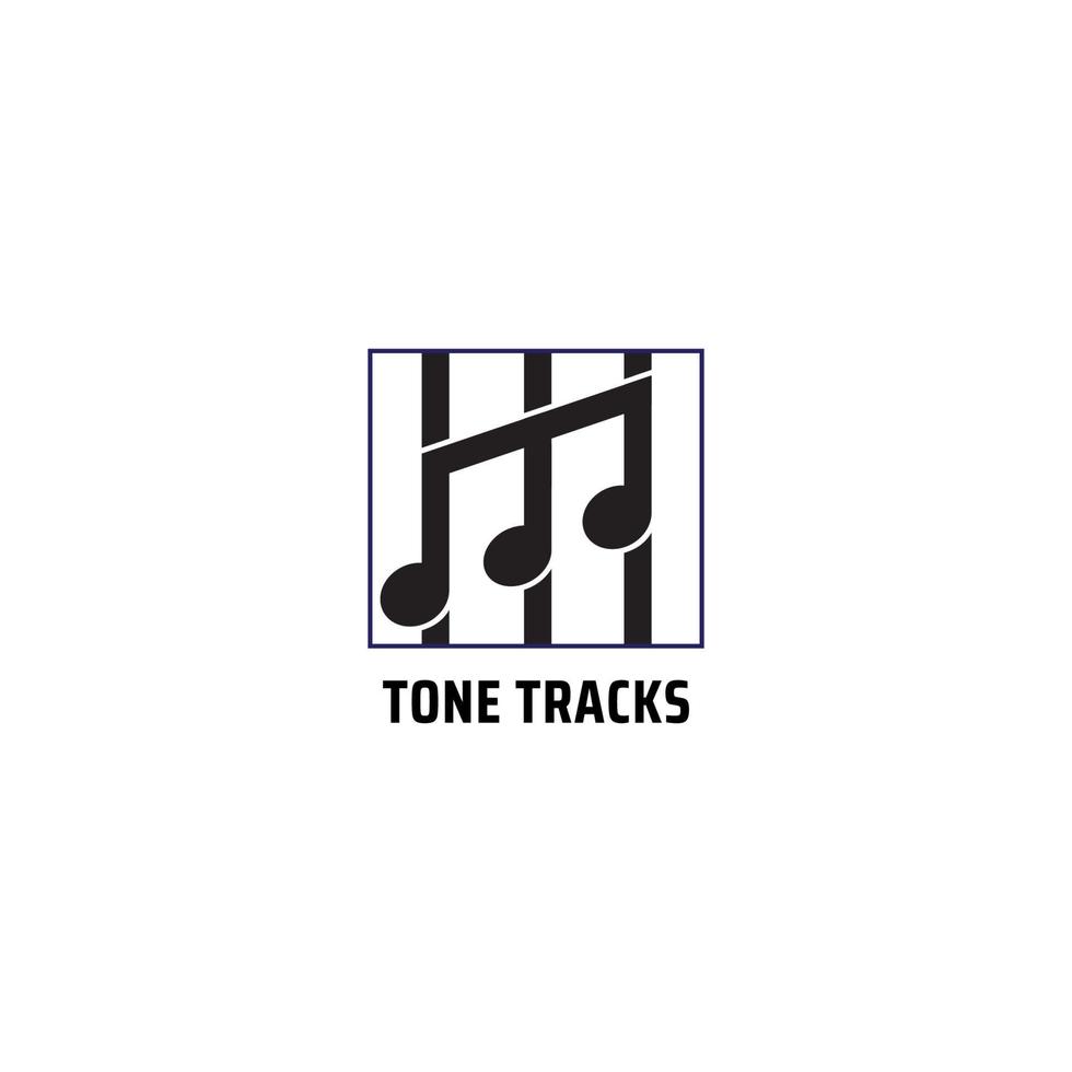 Toon tracks logo ontwerpsjabloon geïsoleerd op een witte kleur achtergrond. muzieknoot met verticale stipes in een vierkante frame vectorillustratie. vector