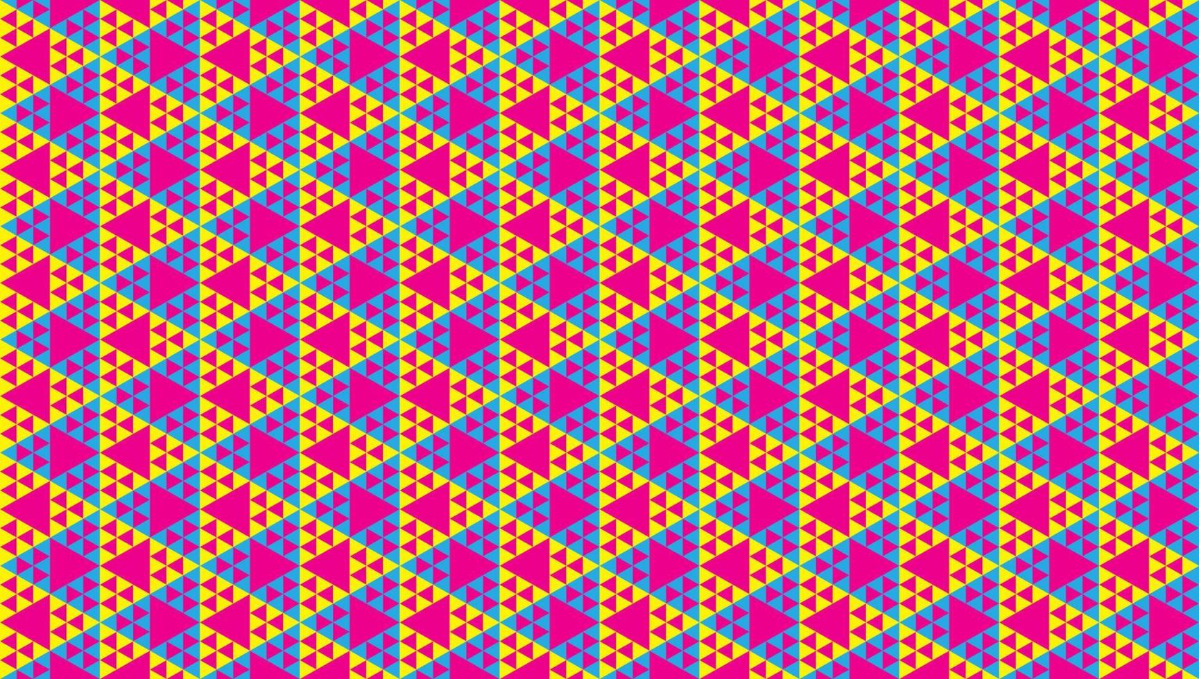 kleurrijke abstracte veelhoekige driehoeken ornament. driehoekige vormen behang. geometrische naadloze patroon ontwerpsjabloon. geel lichtblauw, roze magenta kleurenthema. vector