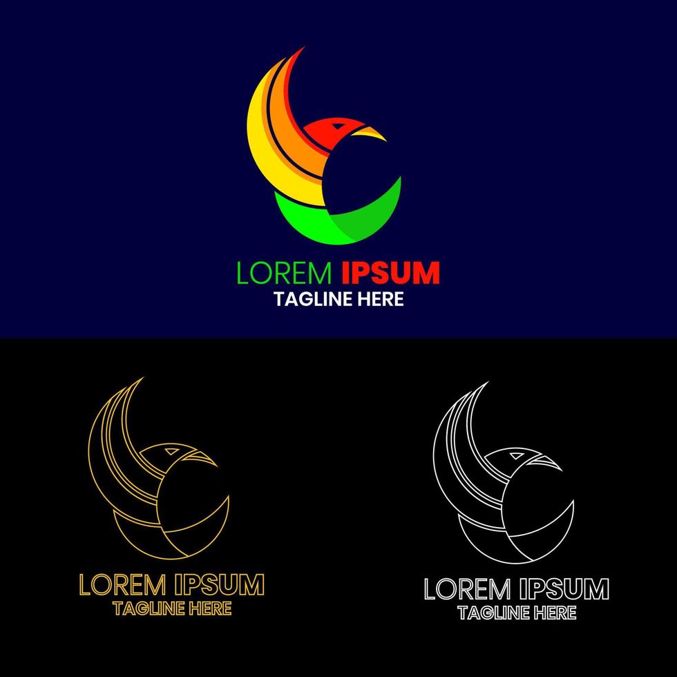 eenvoudige en moderne logo-vector, vogelsymbool, rode, gele en groene kleuren vector