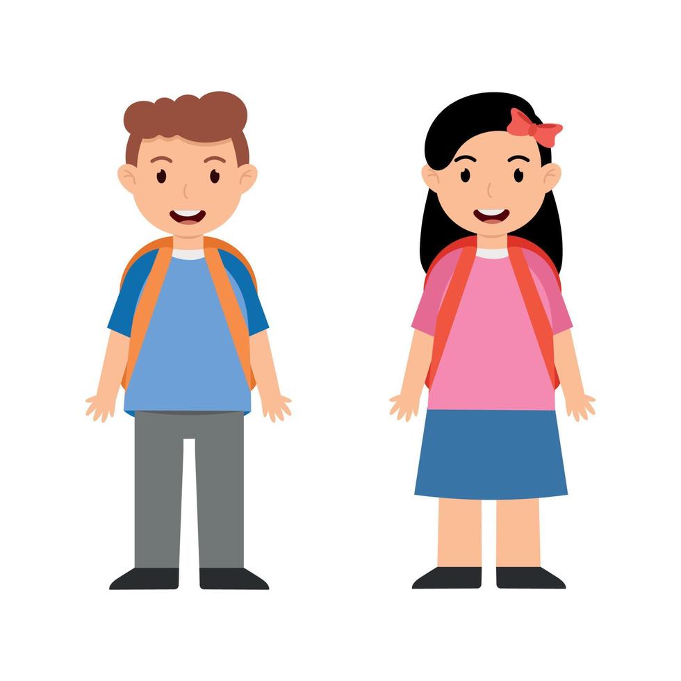 schooljongen en schoolmeisje met schoolrugzakken op een witte achtergrond - vector