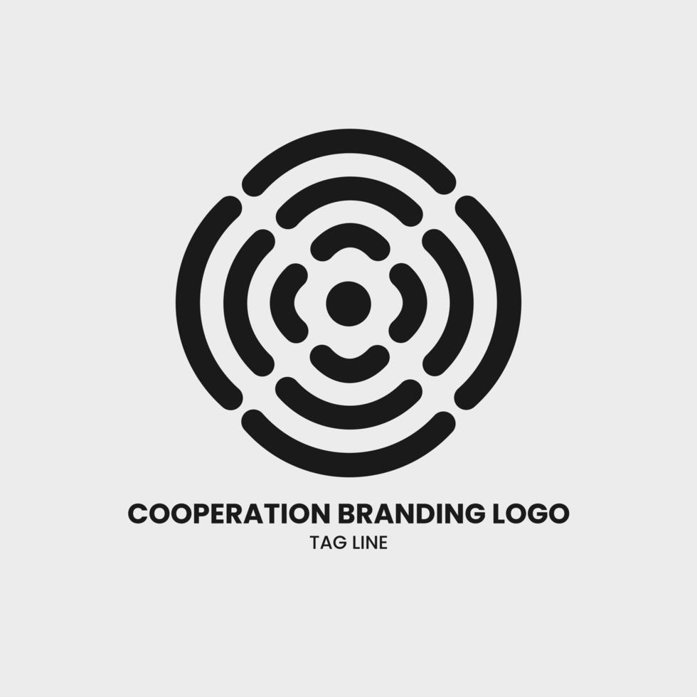 samenwerking abstract vectorontwerp, symbolen en logo-sjablonen die bedrijfsmensen met elkaar verbinden. omtrek vorm een cirkelteken eps 10 vector