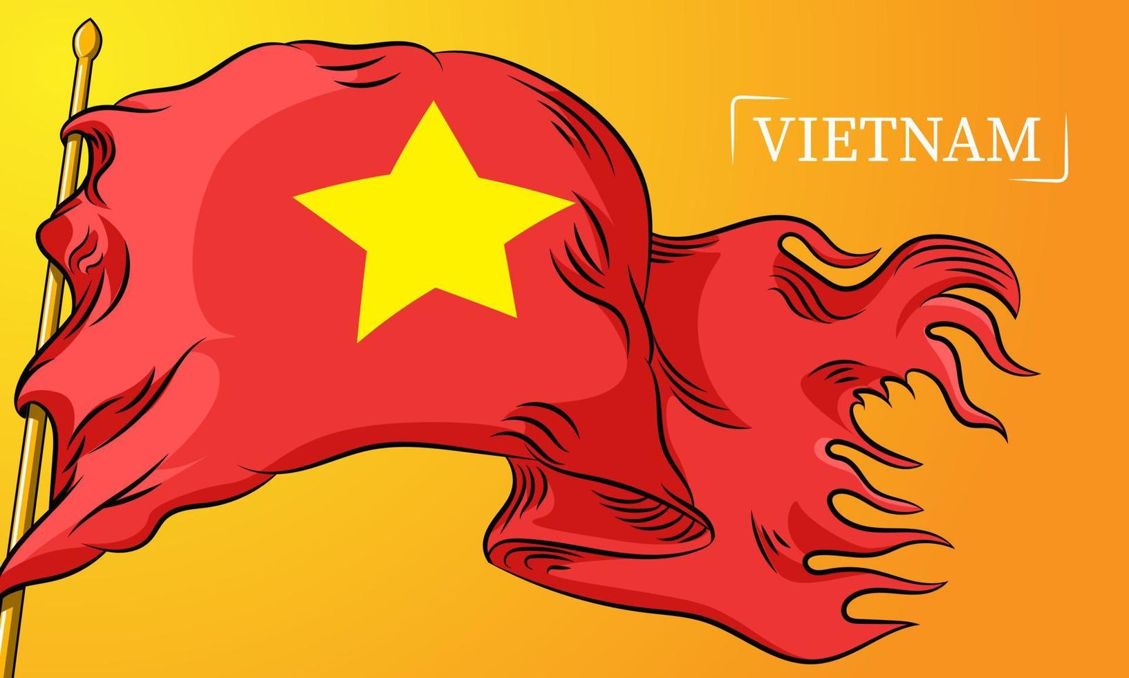 geweldige vietnam vectorvlag met handgetekende lijnkunststijl vector