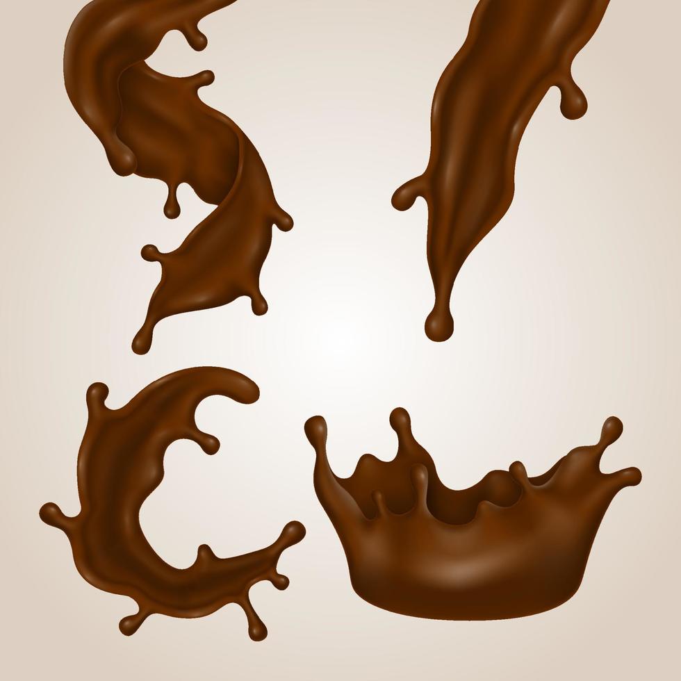 realistische chocoladespatten 3d-illustraties vector