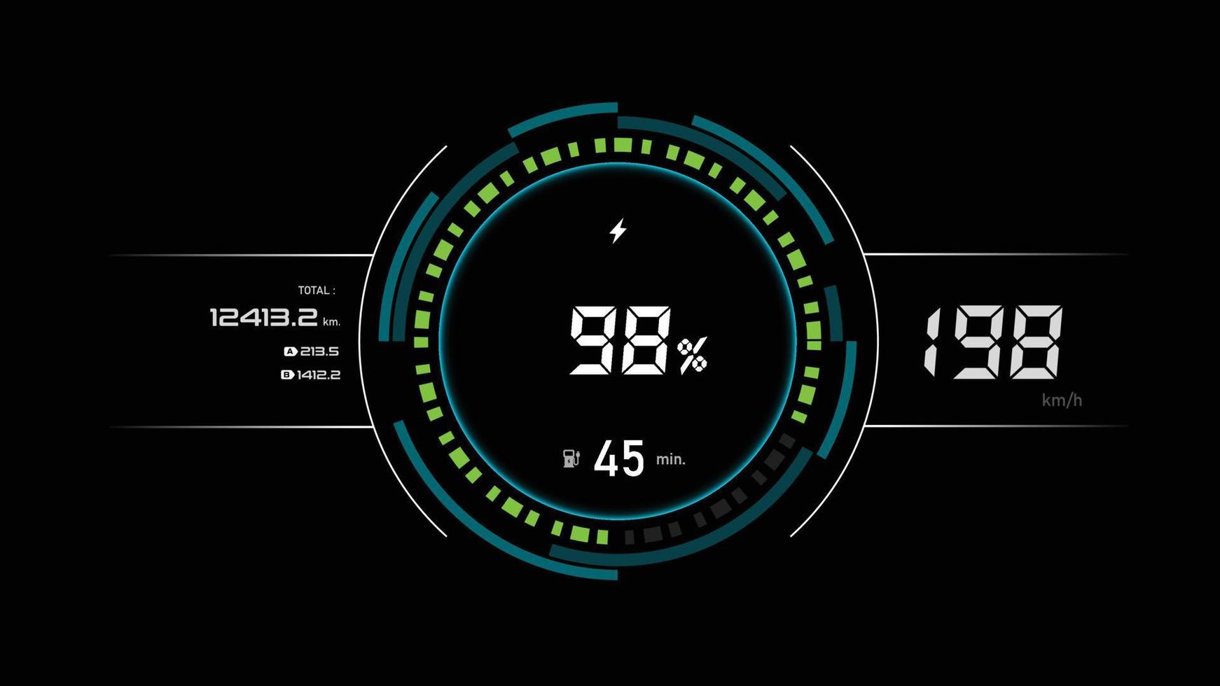 ev autopaneel, elektrisch voertuig autodashboard ontwerpelement elegante en eenvoudige stijl voor alternatieve duurzame schone energie en futuristisch transportconcept, cirkelsnelheidsmeter van de auto vector