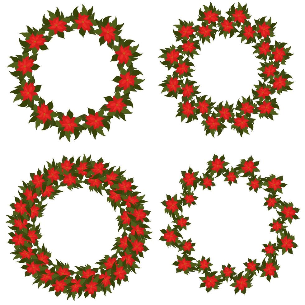 poinsettia krans set, verschillende cirkelframes met winterbloem voor ontwerp vector