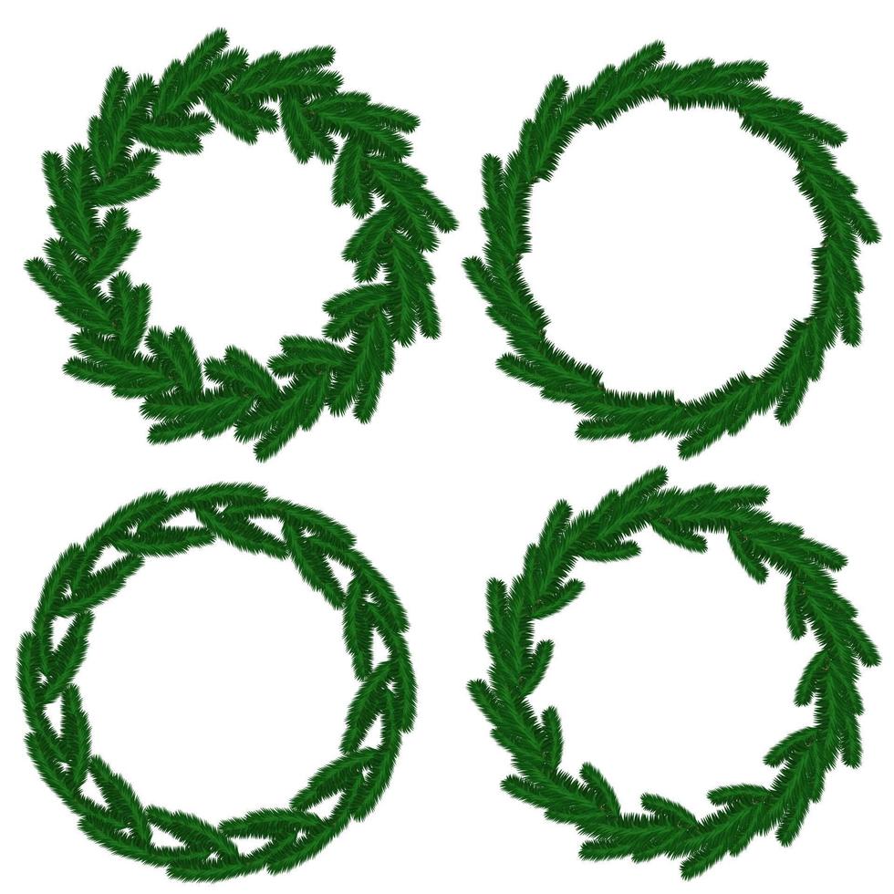 set kransen van naaldtakjes, ronde frames van groenblijvende planten voor feestelijk ontwerp vector