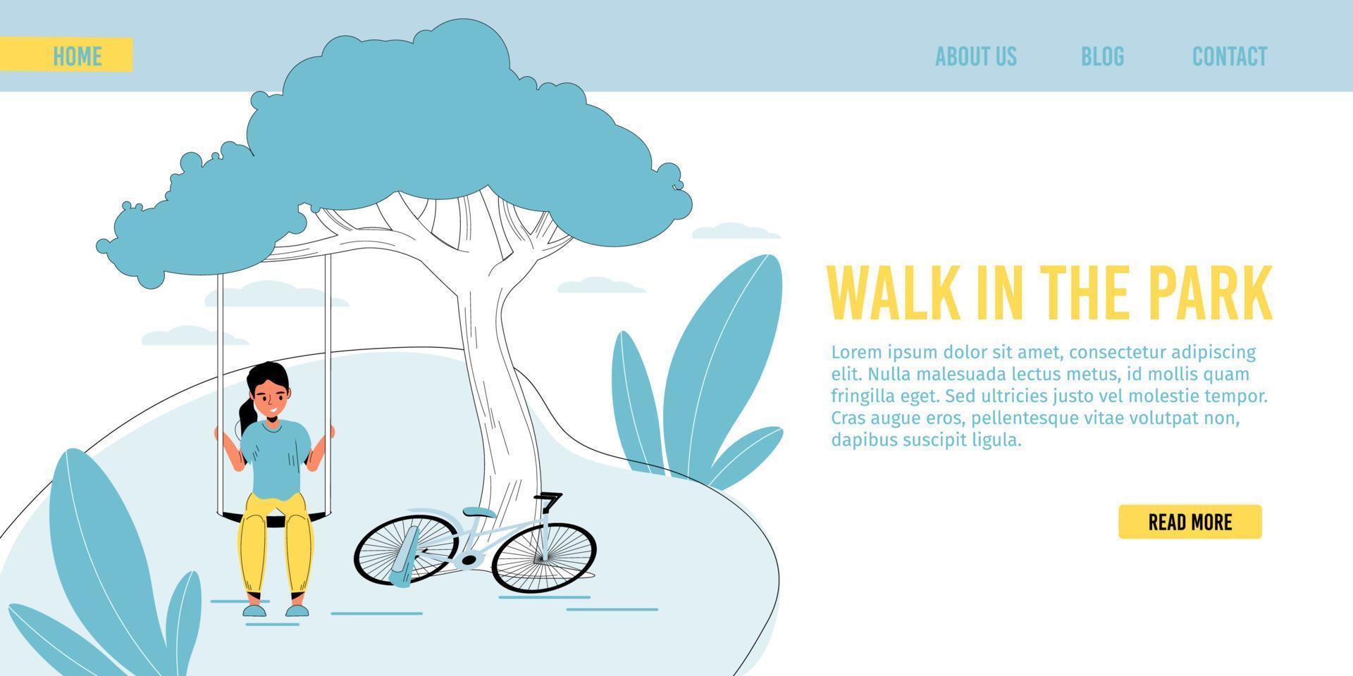 sjabloon voor dagelijkse kinderwandeling in park-bestemmingspagina vector