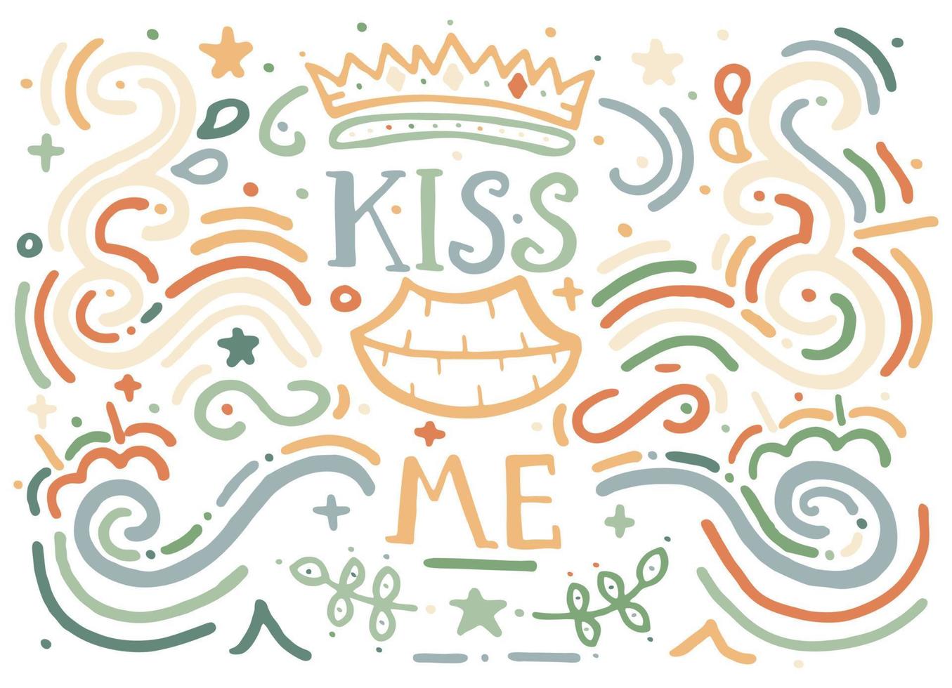 kus me. hand getekende vintage print met decoratief ornament. vector