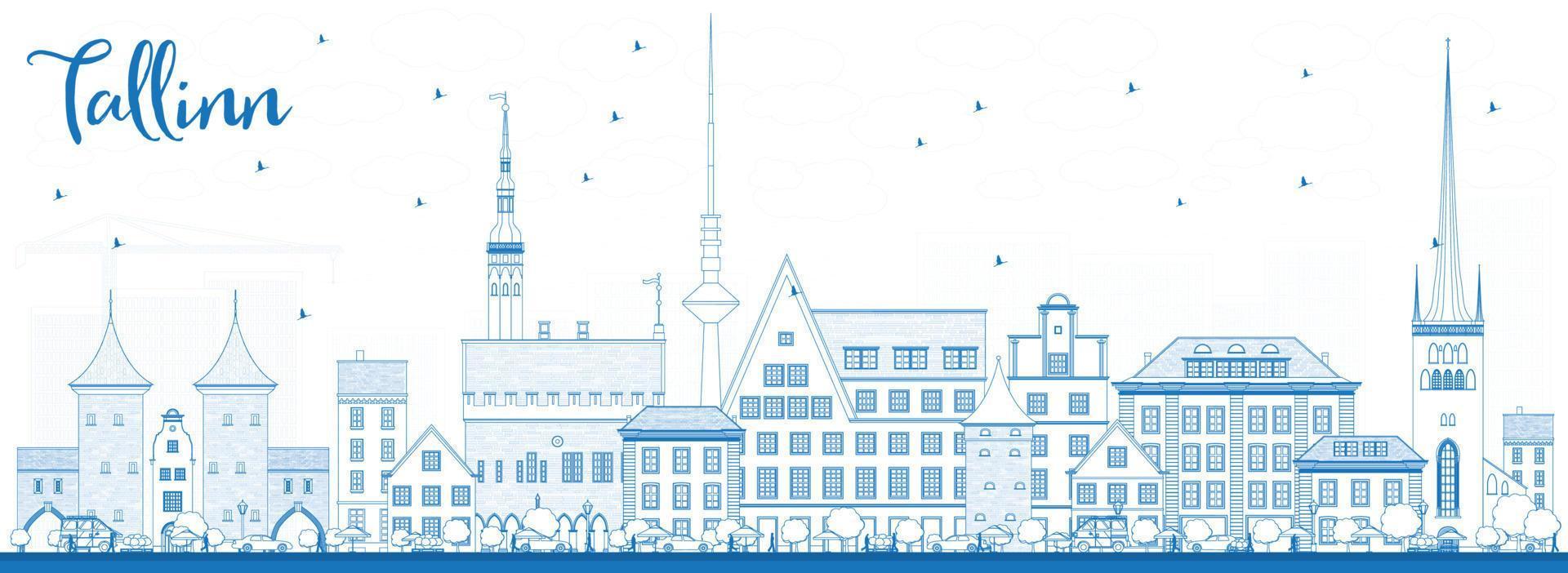 schets de skyline van tallinn met blauwe gebouwen. vector