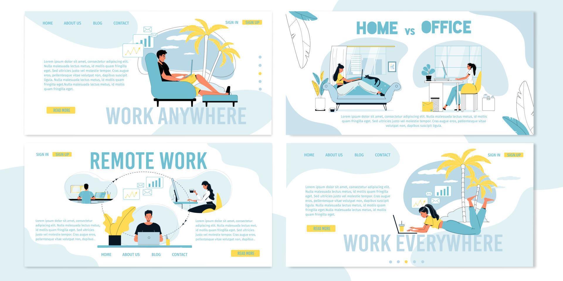 freelance werk op afstand versus kantoorbezetting set vector