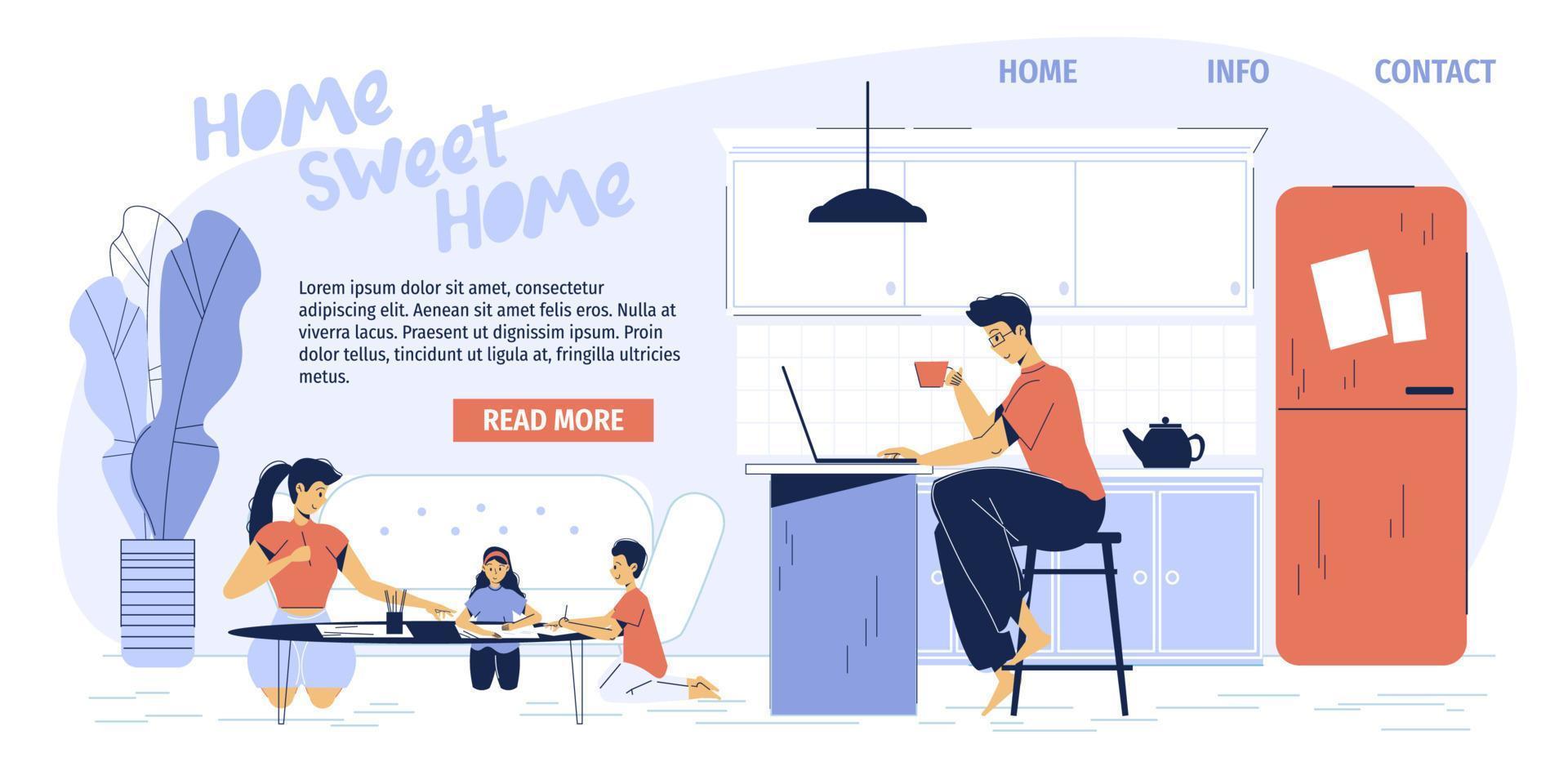 gelukkige familie-activiteit thuis bestemmingspagina-ontwerp vector