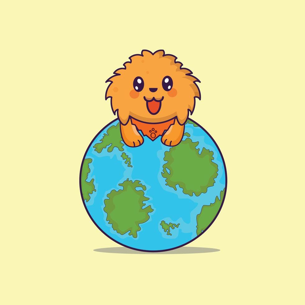 een schattig lacht puppy boven het aardepictogram vector