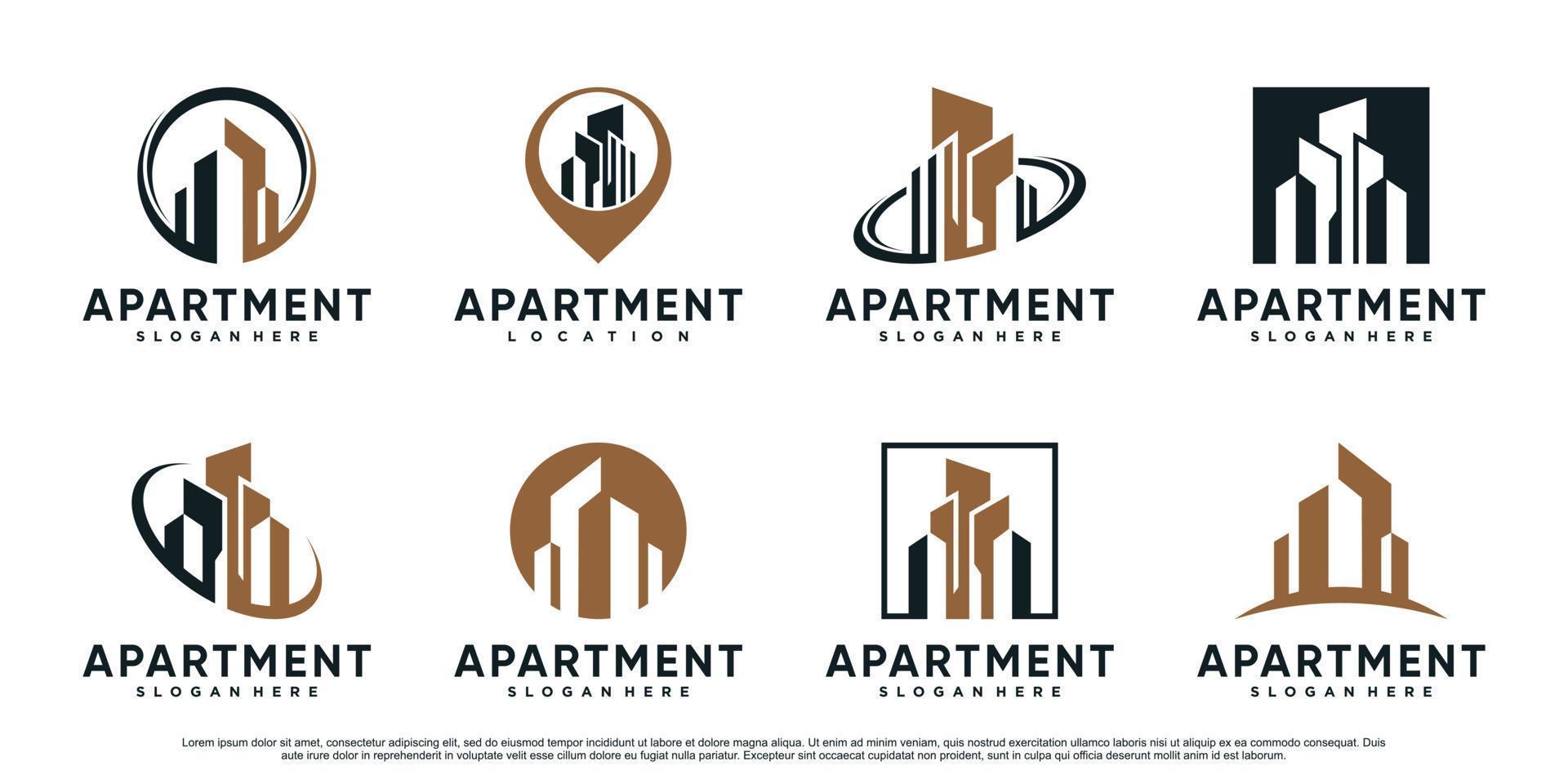 set van flatgebouw logo-ontwerpinspiratie met creatief modern concept premium vector