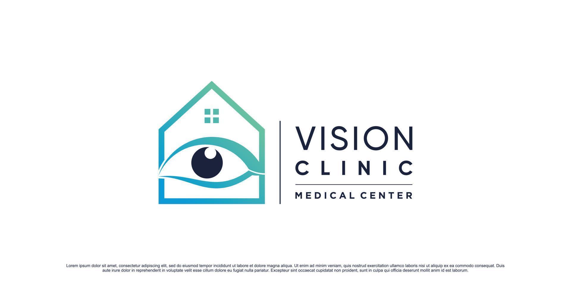 oogvisie kliniek logo ontwerp inspiratie met home concept premium vector