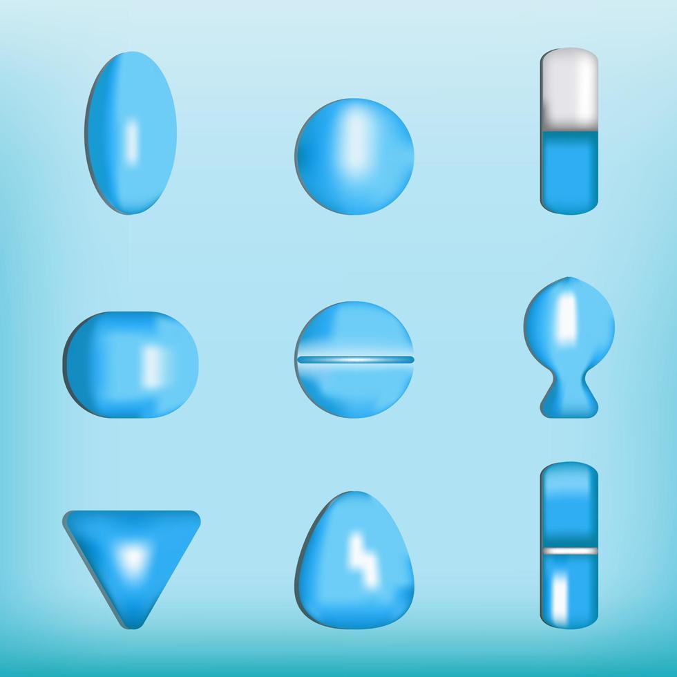 blauwe capsule 3D-realistische elementenbundel vector