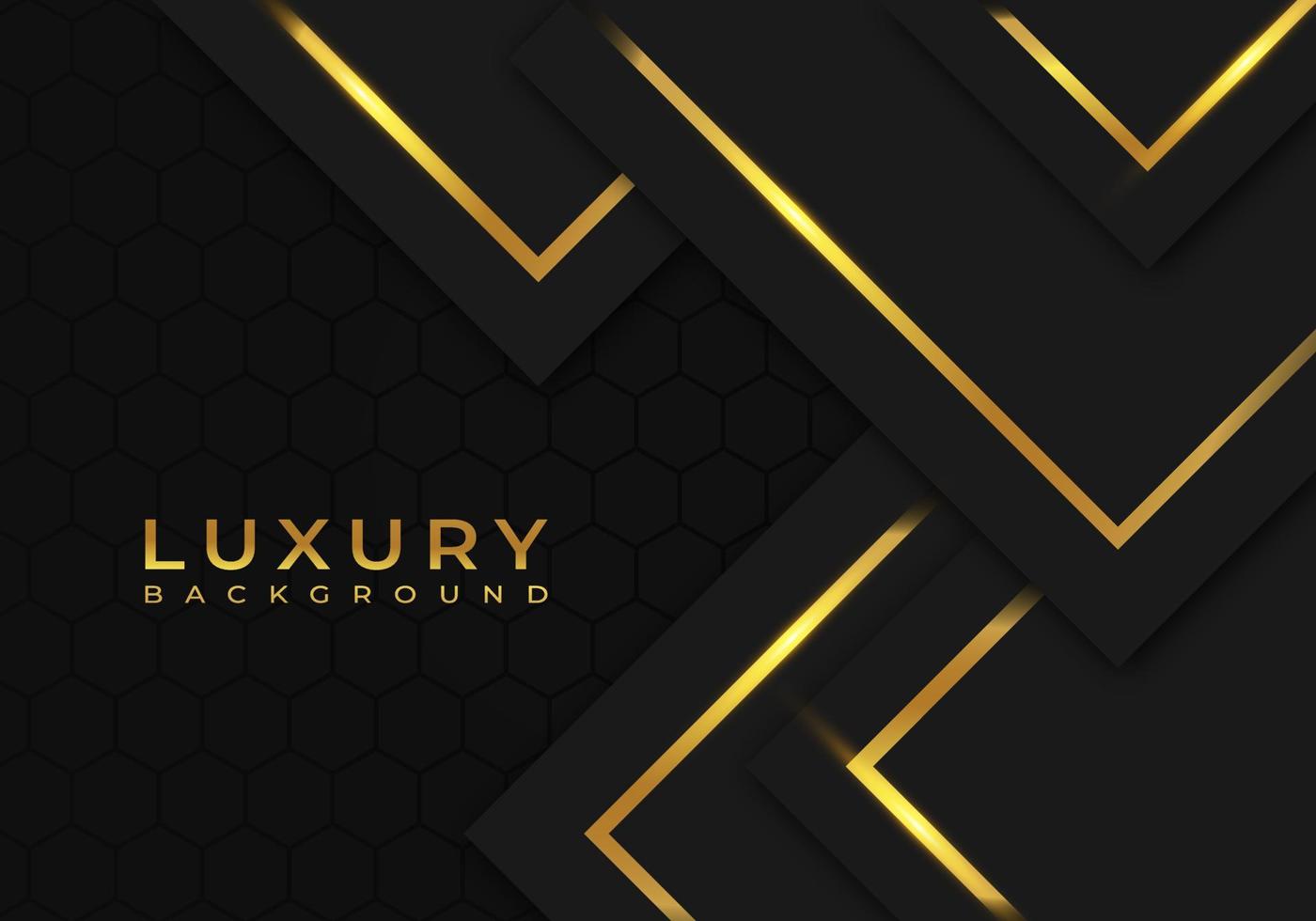 moderne zwarte luxeachtergrond met gouden lijndecoratie op donkere metaalachtergrond van het hexagon patroon vector