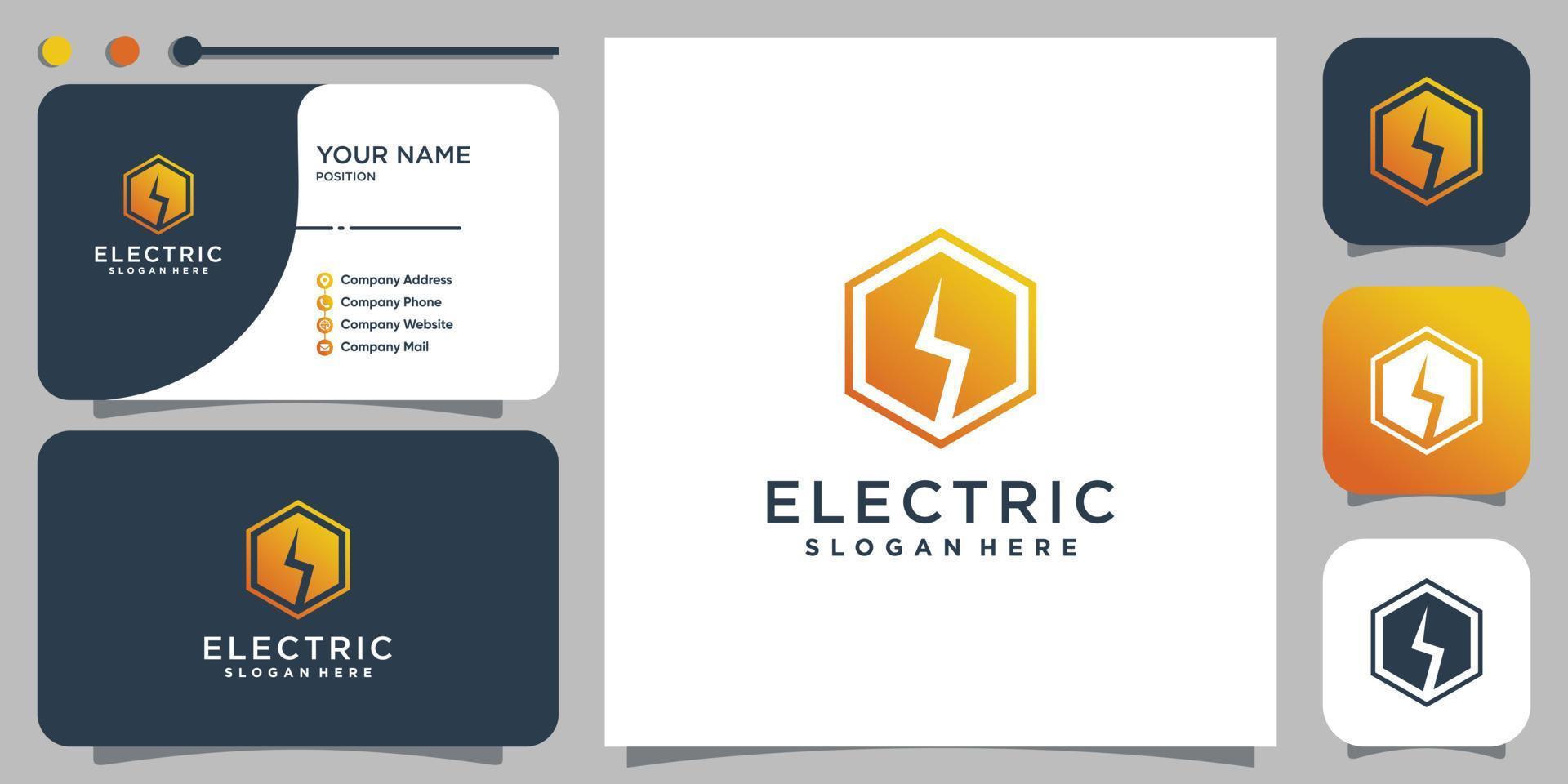 elektrisch logo met moderne zeshoek concept premium vector