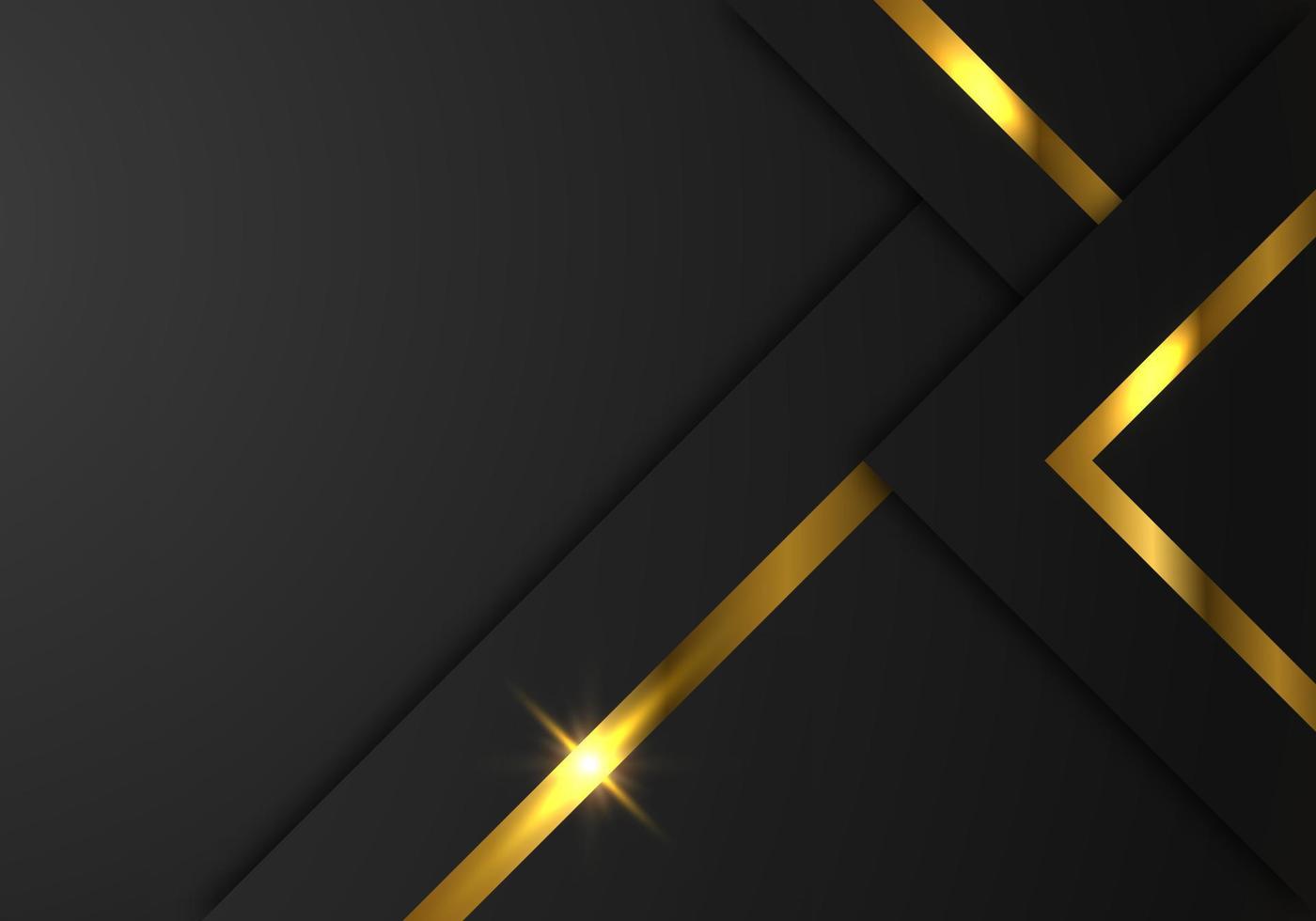 abstracte premium zwarte geometrische overlappende lagen met streep gouden lijn luxe stijl op donkere achtergrond met kopieerruimte vector