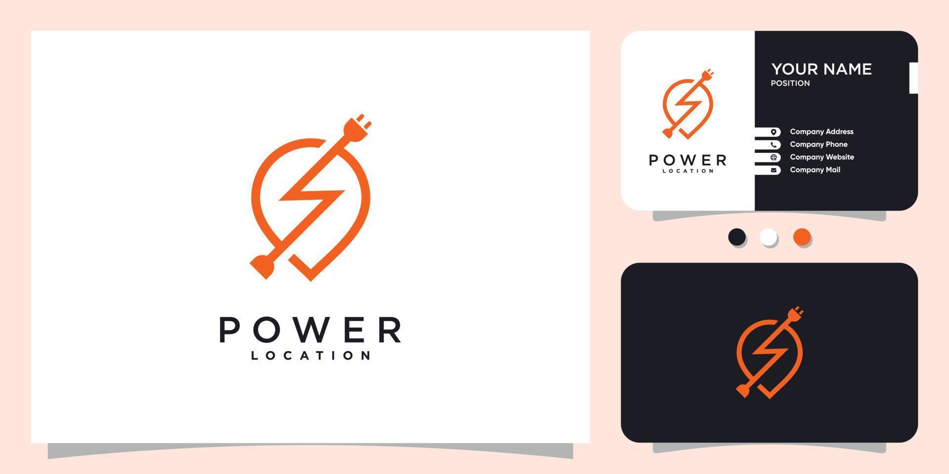 power-logo met pin locatie concept premium vector