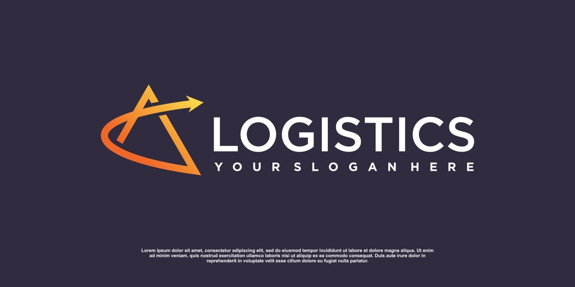 logistiek logo met pijl en lijnelement premium vector
