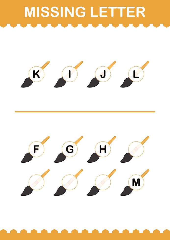 ontbrekende brief met penseel. werkblad voor kinderen vector