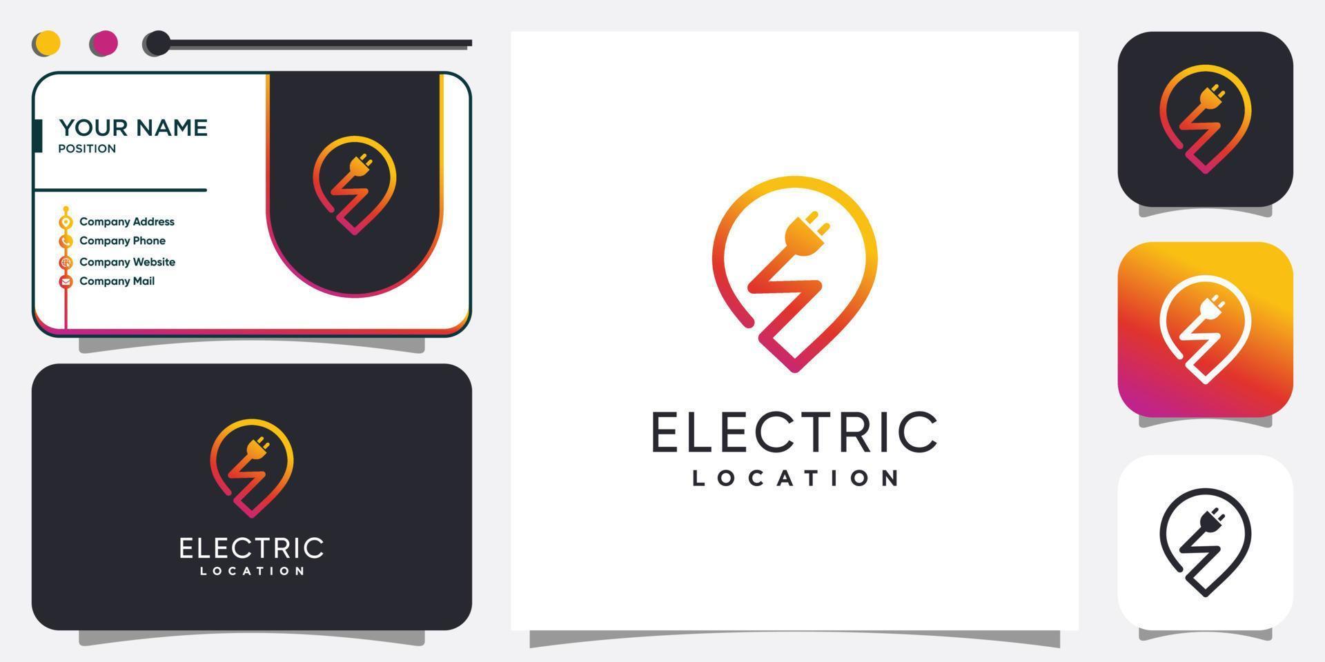 elektrisch logo met pin locatie concept premium vector