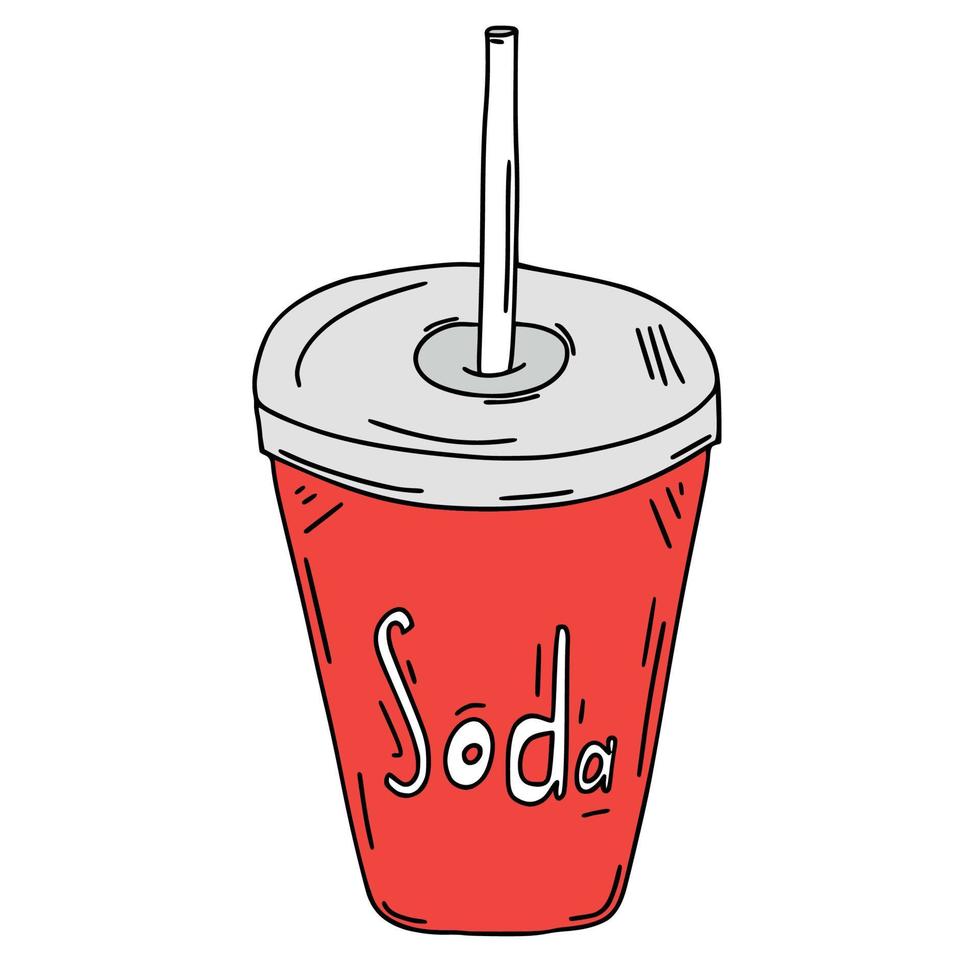 kleur cartoon doodle frisdrank in een plastic beker. vector illustratie