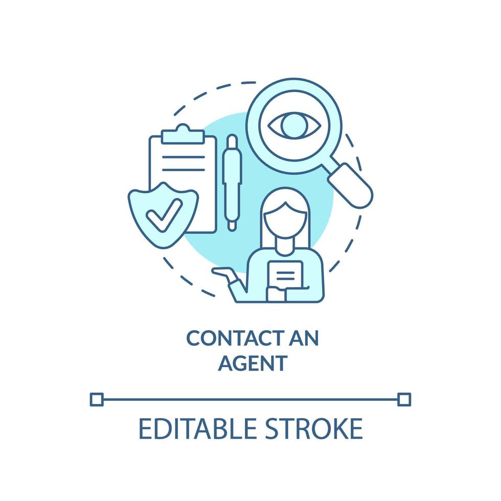 contact agent turquoise concept icoon. klantenservice. het aanvragen van verzekering manier abstracte idee dunne lijn illustratie. geïsoleerde overzichtstekening. bewerkbare streek vector