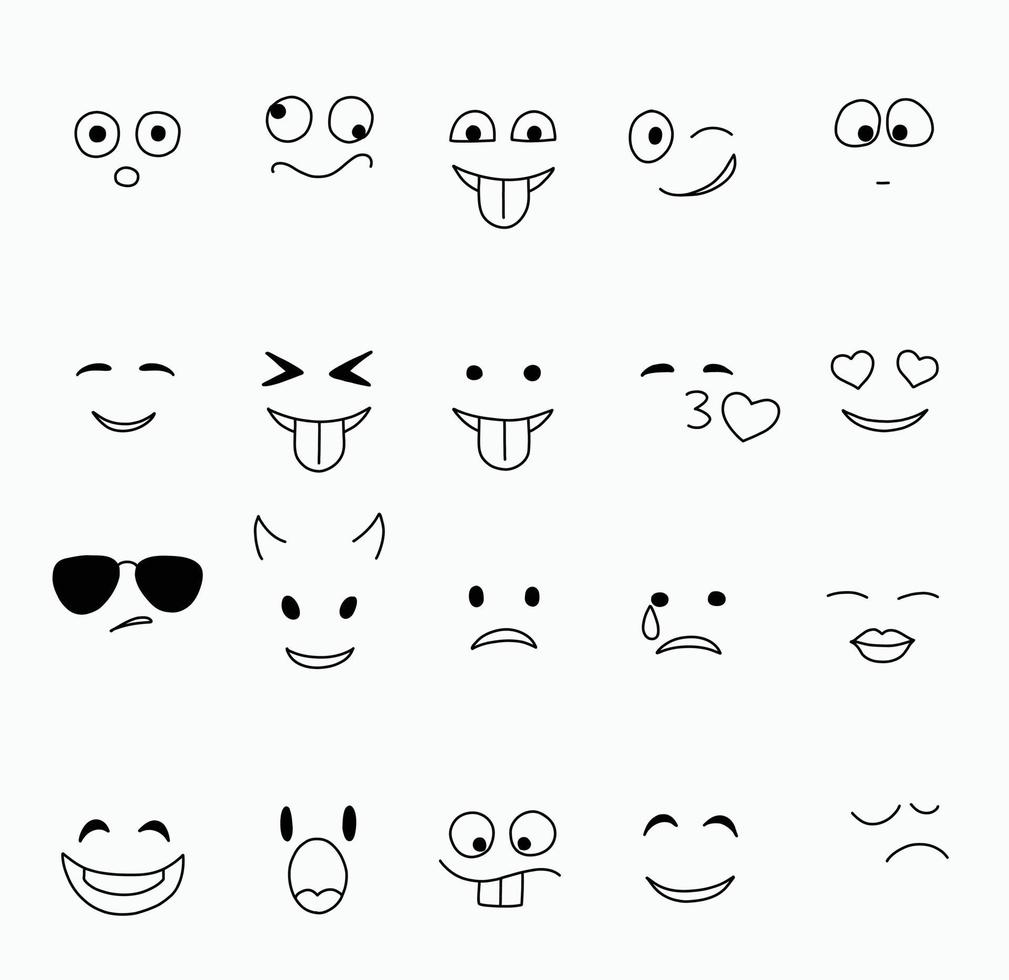 verzameling uit de vrije hand tekenen van emoticons. vector