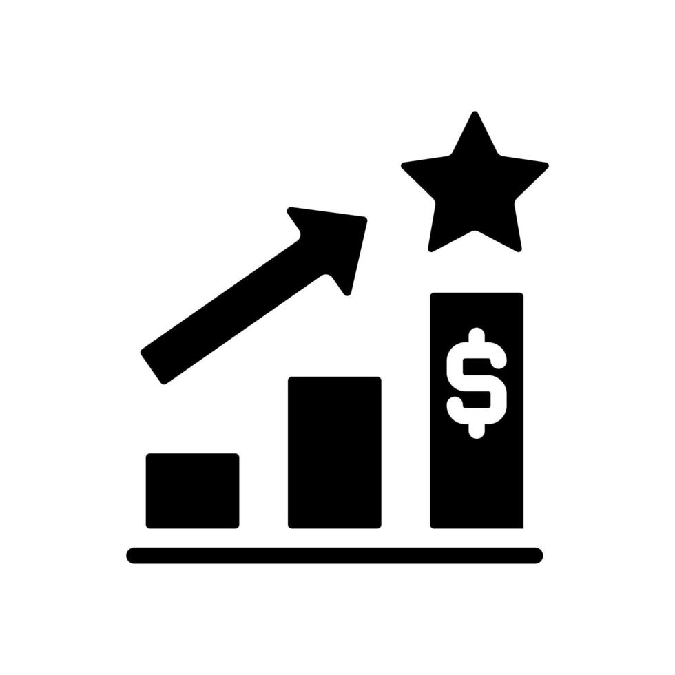 verkoopbonus zwart glyph-pictogram. compensatie plan. monetaire stimulans. financiële vooruitzichten. marketingstrategie. silhouet symbool op witte ruimte. solide pictogram. vector geïsoleerde illustratie