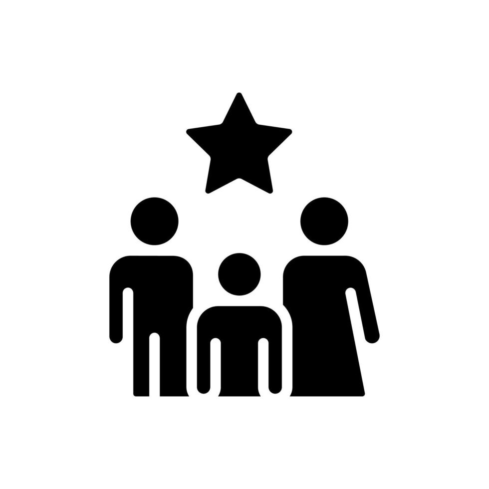 familiebonus zwart glyph-pictogram. bestaande klanten te stimuleren. marketingstrategie. exclusief aanbod voor gezinsleden. silhouet symbool op witte ruimte. solide pictogram. vector geïsoleerde illustratie