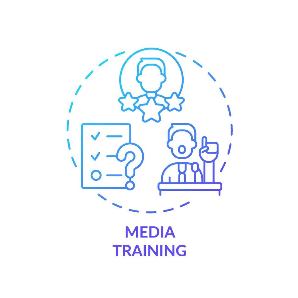 media training blauw kleurverloop concept icoon. communicatie met publiek. dienst van pr firma abstracte idee dunne lijn illustratie. geïsoleerde overzichtstekening. vector