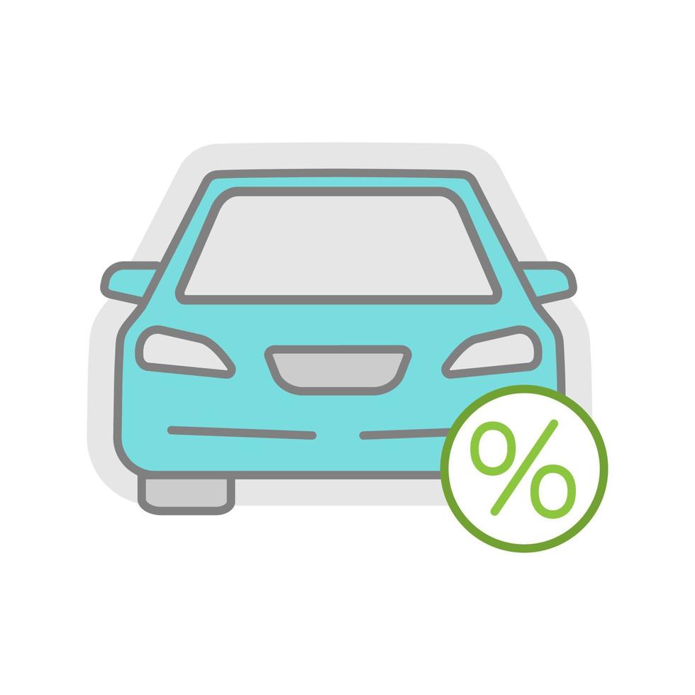 auto lening kleur icoon. korting auto kopen. auto met procentteken. geïsoleerde vectorillustratie vector