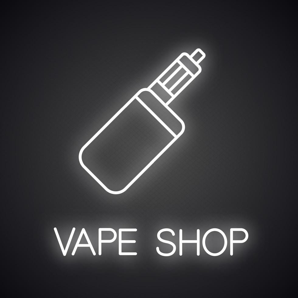 neonlichtpictogram voor e-sigaretten. gloeiend teken. verdamper. vape box mod. vector geïsoleerde illustratie