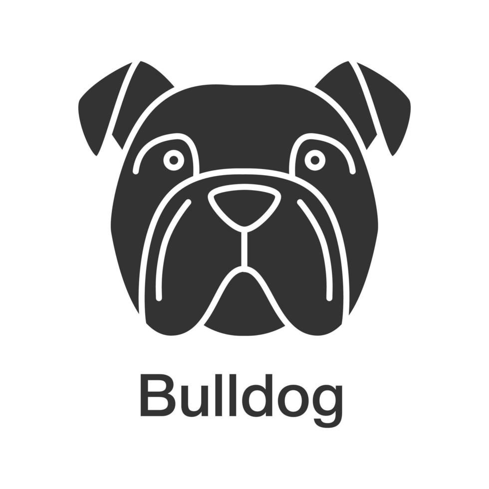 Engels bulldog glyph pictogram. nut hondenras. silhouet symbool. negatieve ruimte. vector geïsoleerde illustratie