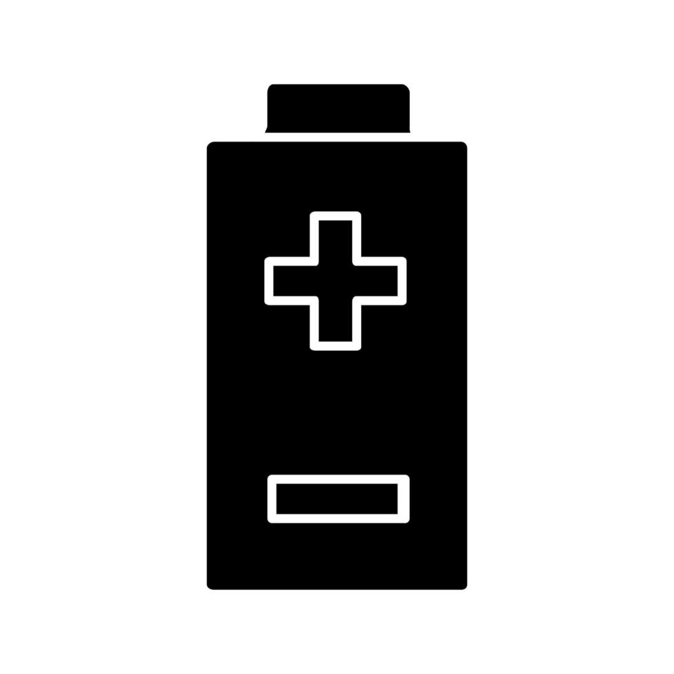 batterij met plus- en mintekens glyph-pictogram. opladen. batterijniveau-indicator. silhouet symbool. negatieve ruimte. vector geïsoleerde illustratie