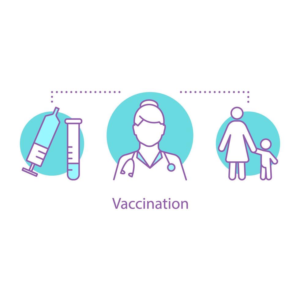 vaccinatie concept icoon. kindergeneeskunde idee dunne lijn illustratie. dokter. geneesmiddel. kinderkliniek. vector geïsoleerde overzichtstekening