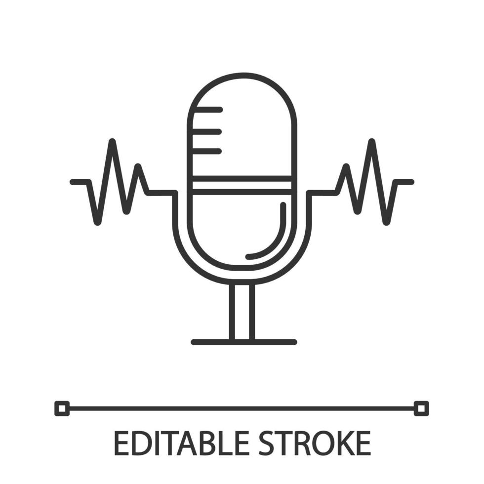 lineaire pictogram voor spraakherkenning. dunne lijn illustratie. spraakbesturing. microfoon. geluidsopname. contour symbool. vector geïsoleerde overzichtstekening. bewerkbare streek