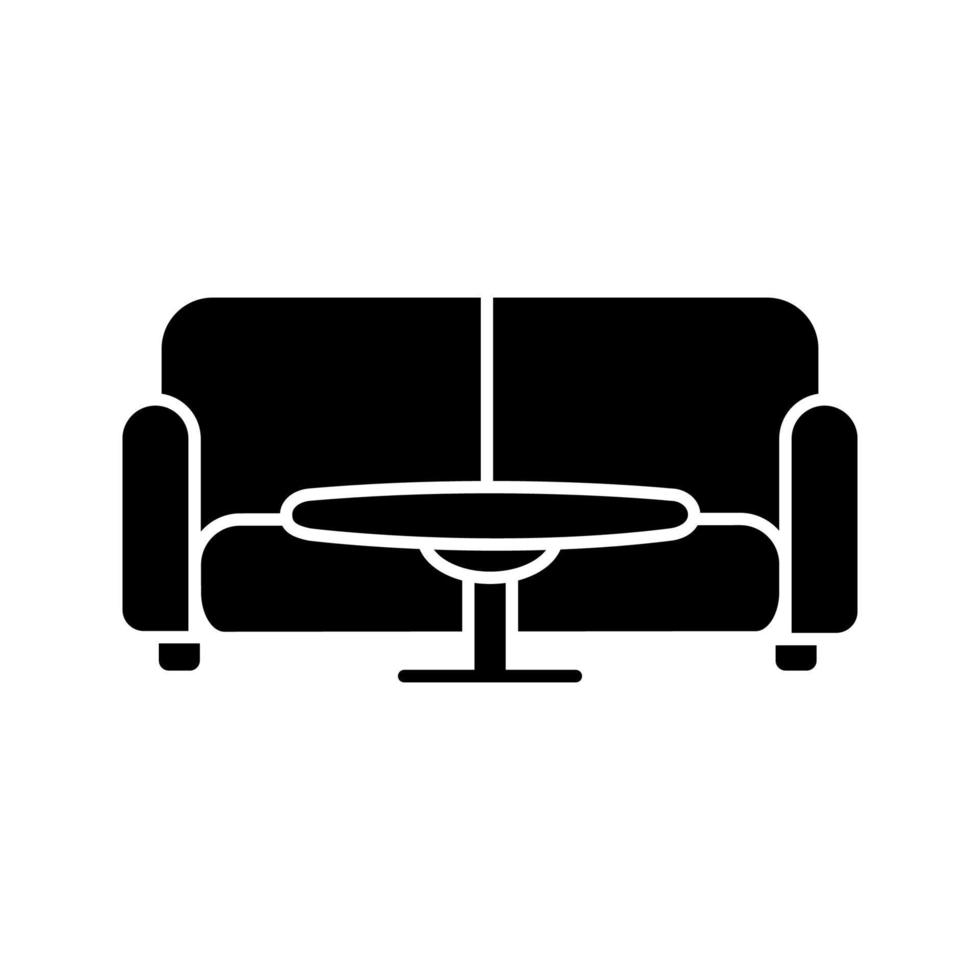 tafel en bank glyph icoon. wachtzaal. silhouet symbool. negatieve ruimte. vector geïsoleerde illustratie