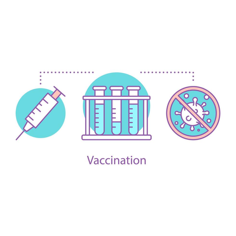 vaccinatie concept icoon. wetenschappelijk of diagnostisch onderzoeksidee. dunne lijn illustratie. laboratorium testen. diagnostiek. vector geïsoleerde overzichtstekening