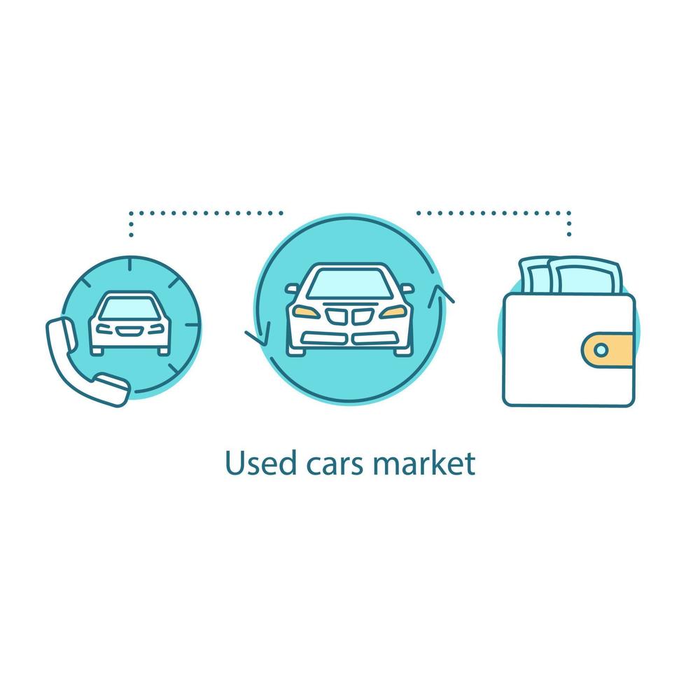 gebruikte auto's markt concept icoon. taxi bestellen idee dunne lijn illustratie. auto huren, kopen of verkopen. auto huren. auto leasen. vector geïsoleerde overzichtstekening