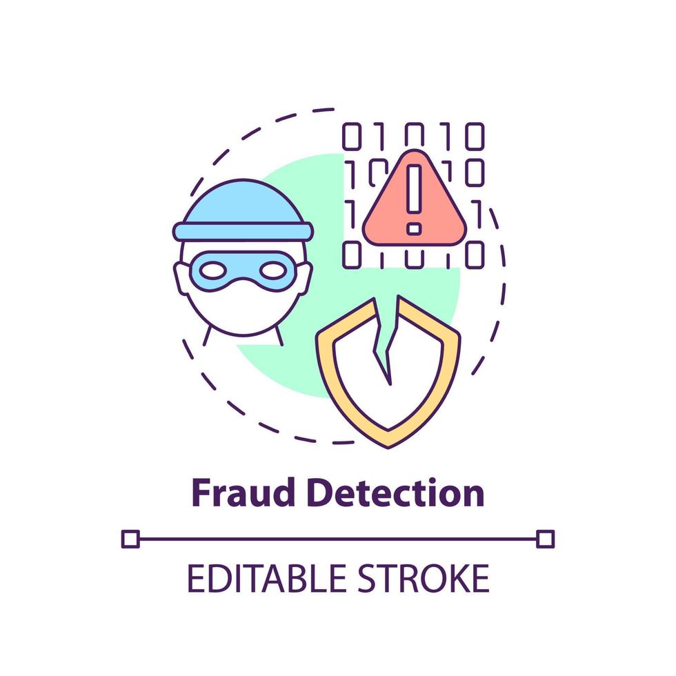 fraude detectie concept icoon. frauduleuze activiteiten identificeren. gebruik van machine learning abstracte idee dunne lijn illustratie. geïsoleerde overzichtstekening. bewerkbare streek. vector