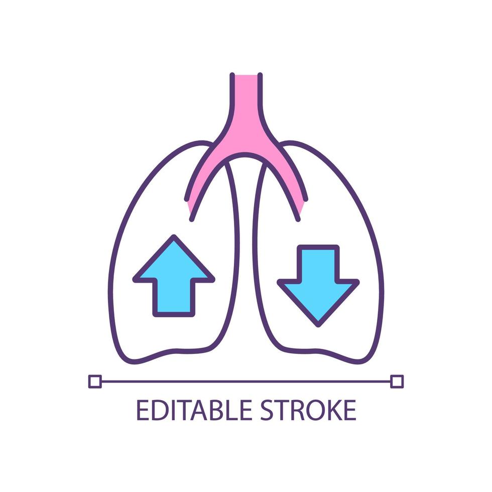 rgb-kleurpictogram van het ademhalingssysteem. longfunctie. ademhalingstechnieken. inademen, uitademen. ontspannende adem. geïsoleerde vectorillustratie. eenvoudige gevulde lijntekening. bewerkbare streek. vector